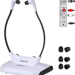 SIMOLIO 100 ft Long-Distance Wireless TV Headphones for Digital and Analog TV, TV Listening Device for Hearing Impaired and Seniors w/Voice Highlighting,Tone Control and Balance Adjustment SM-823D Pro