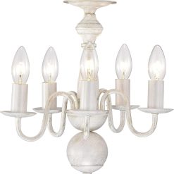 White Chandelier Small Rustic Chandeliers Farmhouse Metal Chandeliers 5 Light French Country Chandelier Lighting for Entryway,Foyer,Dining Room and Living Room