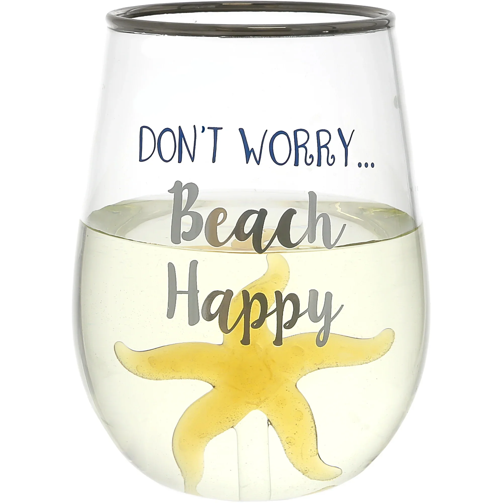 Beach Happy – Starfish 19 oz. Stemless Wine Glass with 3-D Figurine