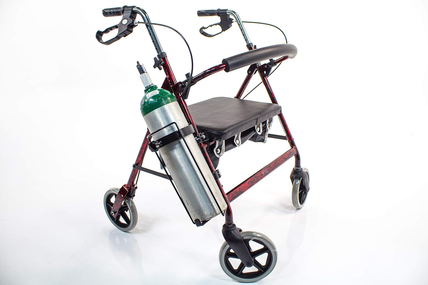 Walker Oxygen Tank Holder for Rollators & Walking Aids JO2W, Holds Single D or E Oxygen Cylinder Tanks