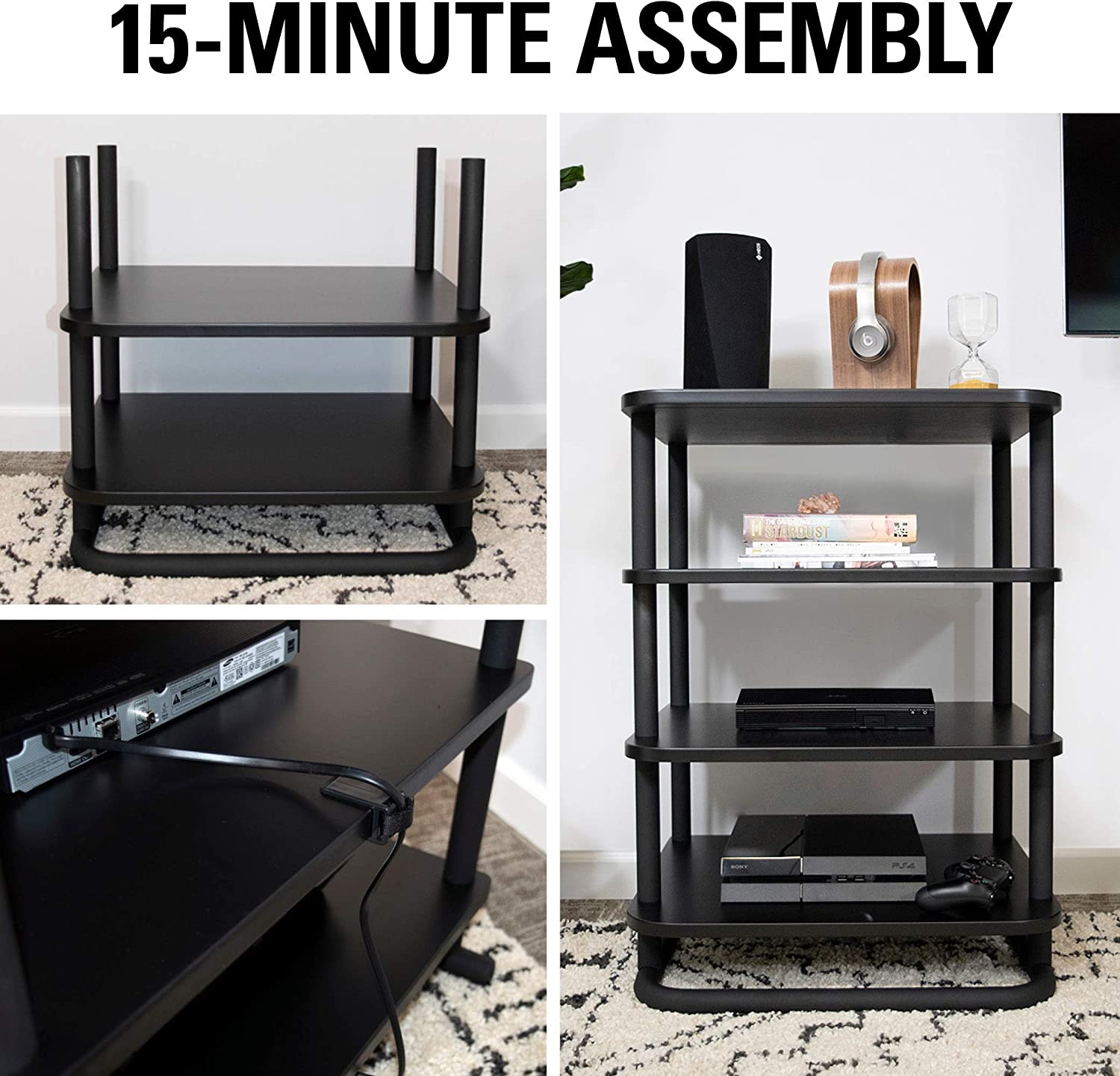 Sanus AV Media Stand with Built-in Cable Mangement & Adjustable Feet – Heavy Duty Design Holds 400lbs of Audio/Video Components – Features Simple 15-Minute Install & Includes All Hardware - Image 2